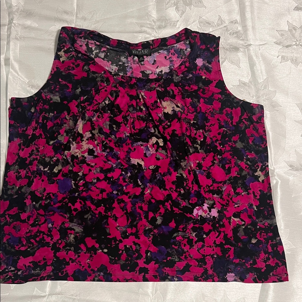 Kasper Pink, Black & Purple Abstract Sleeveless Top